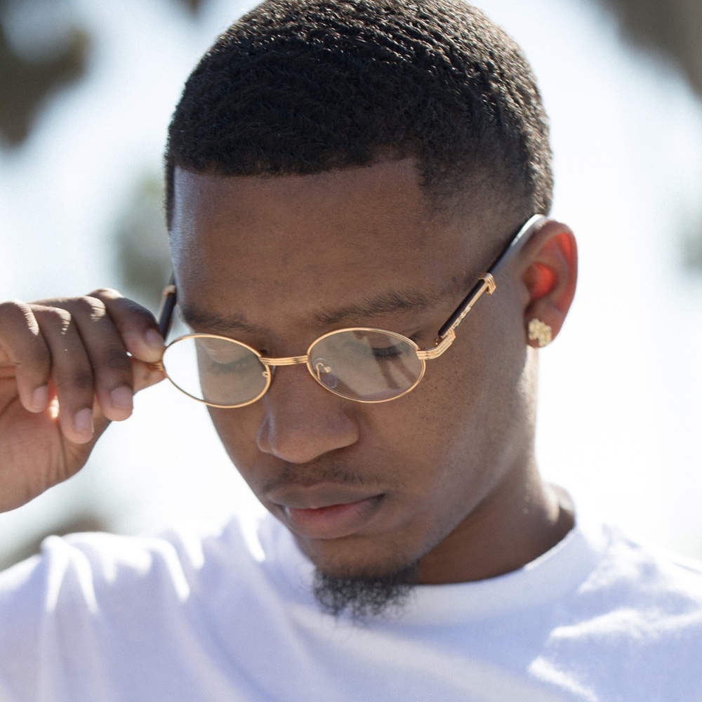 Men's Hip Hop Retro Gold Frame Clear Wood Glasses